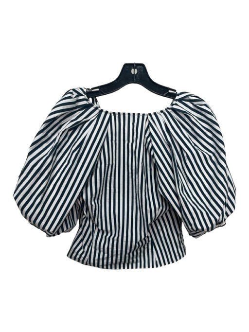 Frame Size XS White & Navy Cotton Short Puff Sleeve Stripe V Neck Top White & Navy / XS