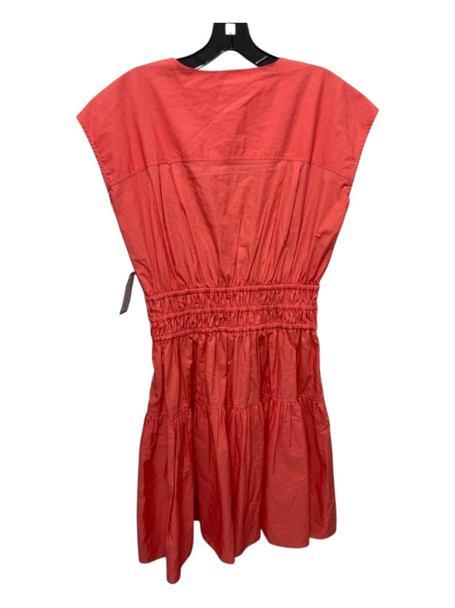 Derek Lam 10 Crosby Size 6 Coral Orange Cotton V Neck Elastic Waist Dress Coral Orange / 6