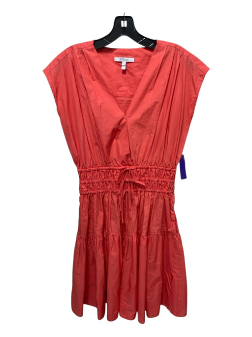 Derek Lam 10 Crosby Size 6 Coral Orange Cotton V Neck Elastic Waist Dress Coral Orange / 6