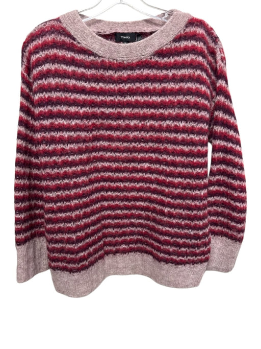 Theory Size S Red & Multi Alpaca Blend Long Sleeve Knit Stripe Sweater Red & Multi / S