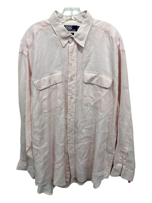 Polo Size XL Pink Linen & Cotton Solid Button Up front pocket Long Sleeve Shirt Pink / XL