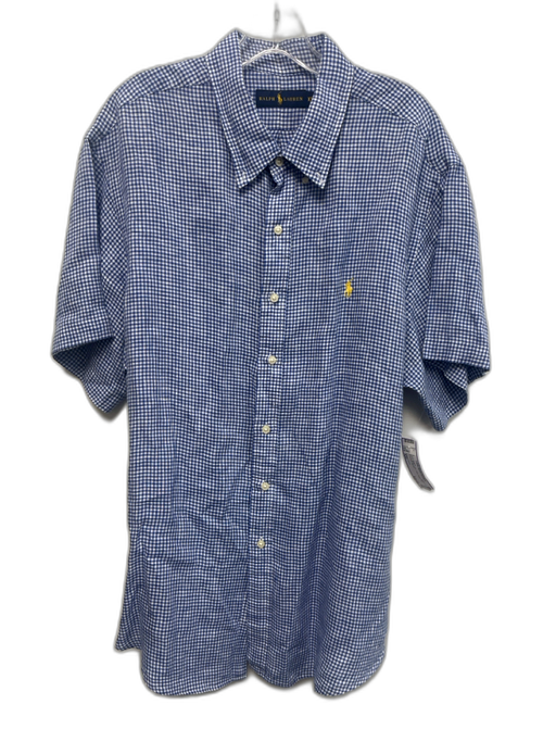 Ralph Lauren Size XXL Blue & White Linen Plaid Button Up Men's Short Sleeve Blue & White / XXL