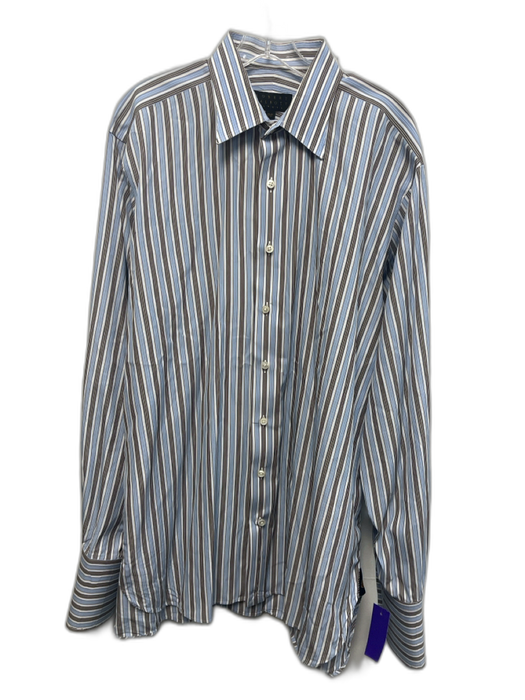 Robert Talbott Size 17 Blue & Brown Cotton Striped Button up Long Sleeve Shirt Blue & Brown / 17