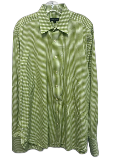 Robert Talbott Size 17 Green & White Cotton Gingham Button Up Long Sleeve Shirt Green & White / 17