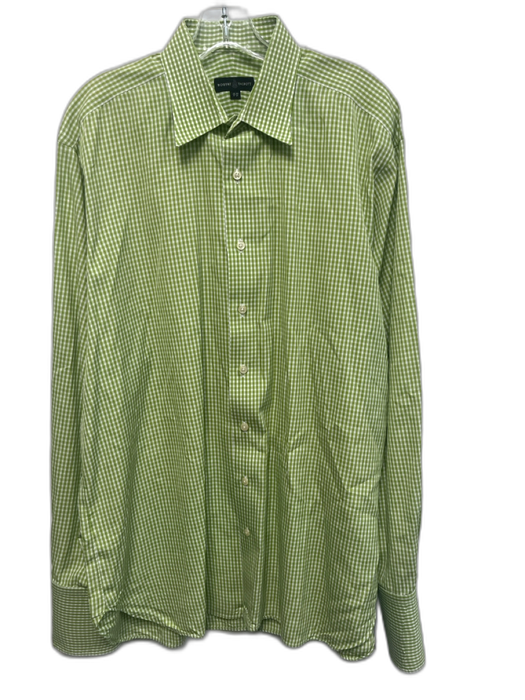 Robert Talbott Size 17 Green & White Cotton Gingham Button Up Long Sleeve Shirt Green & White / 17
