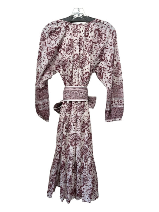 Cleobella Size XS White & Burgundy Cotton Long Sleeve Paisley Tiered Dress White & Burgundy / XS