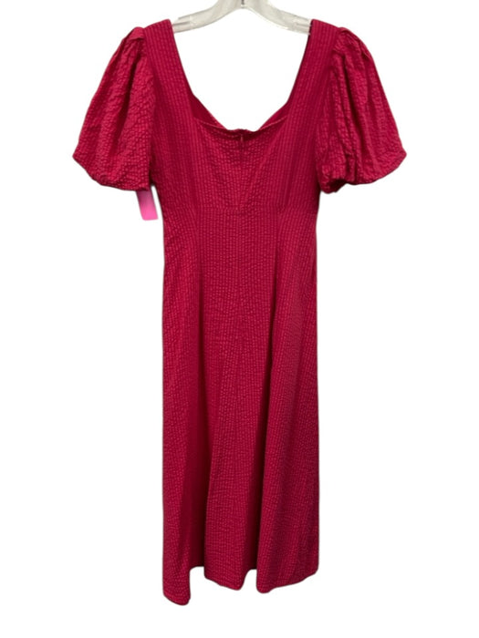 Mango Size 4 Berry Pink Viscose Blend Seersucker Stripe Empire Waist Maxi Dress Berry Pink / 4