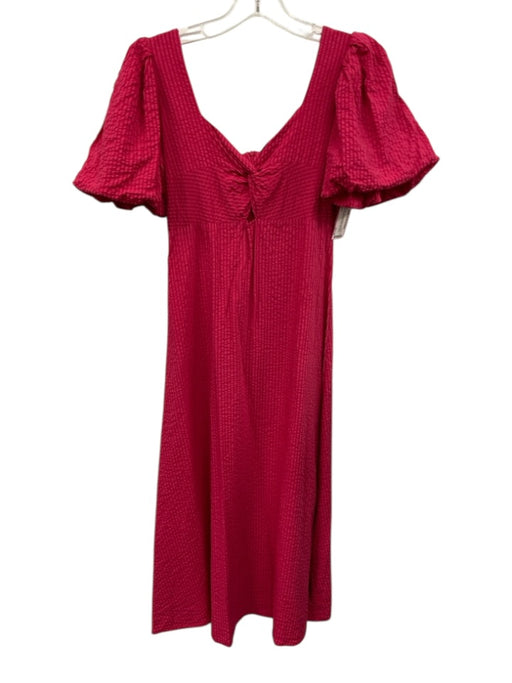Mango Size 4 Berry Pink Viscose Blend Seersucker Stripe Empire Waist Maxi Dress Berry Pink / 4