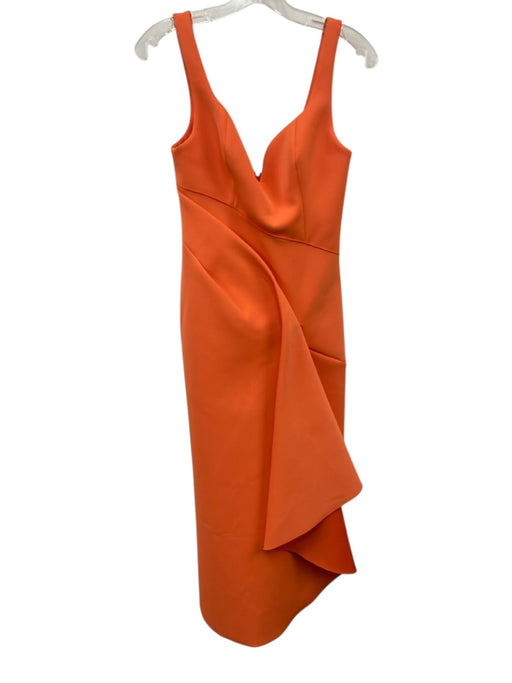 Acler Size 4 Orange Polyester Draped Asymmetric Midi Dress Orange / 4