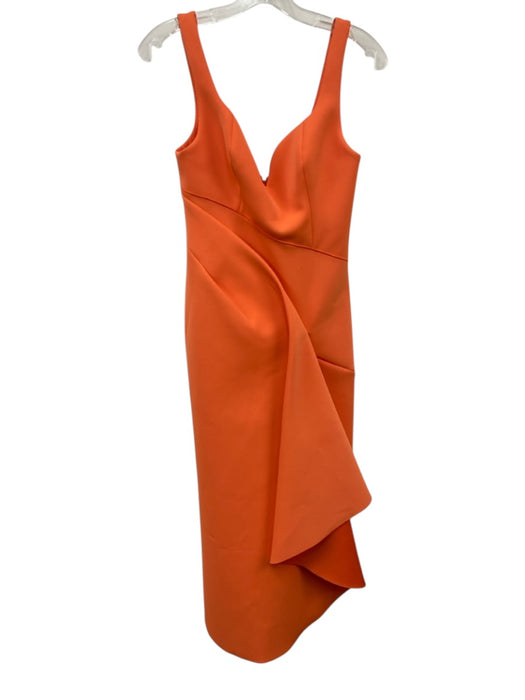 Acler Size 4 Orange Polyester Draped Asymmetric Midi Dress Orange / 4