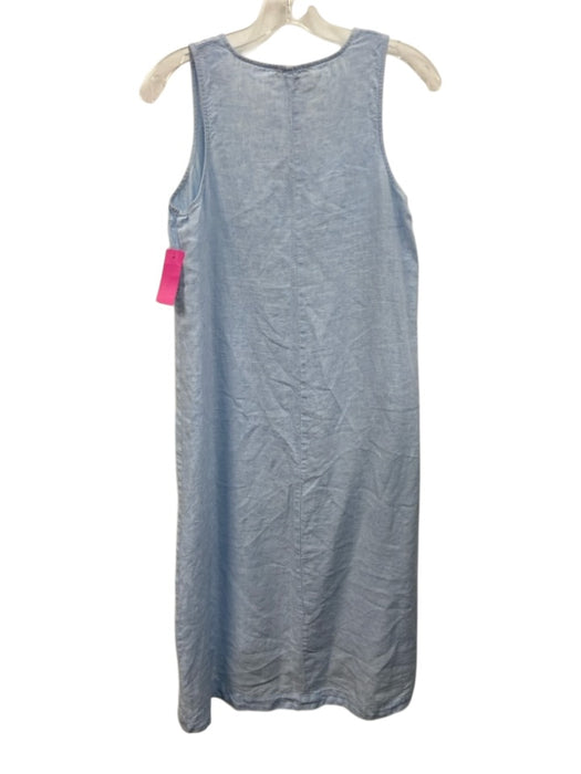Saks Fifth Ave Size S Light Blue Linen Scoop Neck Split Hem Midi Dress Light Blue / S