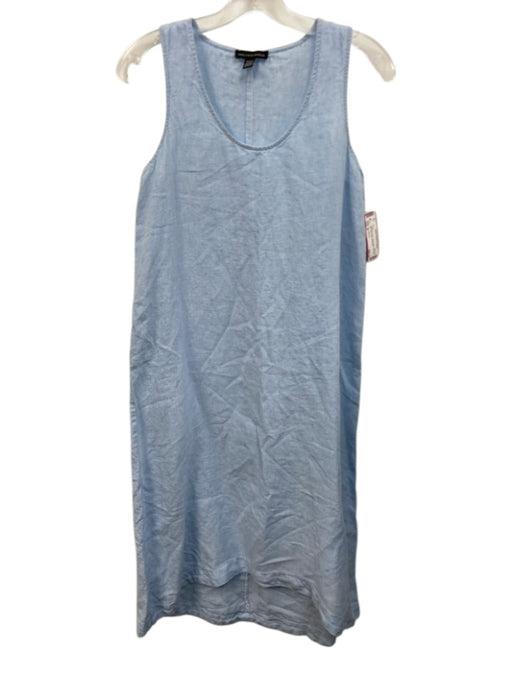 Saks Fifth Ave Size S Light Blue Linen Scoop Neck Split Hem Midi Dress Light Blue / S