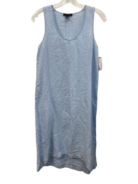 Saks Fifth Ave Size S Light Blue Linen Scoop Neck Split Hem Midi Dress Light Blue / S