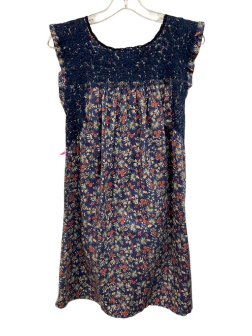 Mi Golondrina Size S Navy Blue, Red, Yellow Cotton Embroidered Floral Dress Navy Blue, Red, Yellow / S