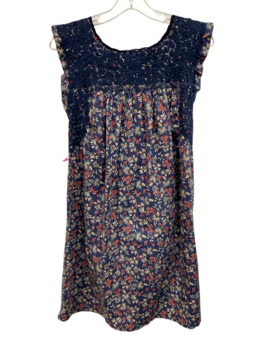 Mi Golondrina Size S Navy Blue, Red, Yellow Cotton Embroidered Floral Dress Navy Blue, Red, Yellow / S