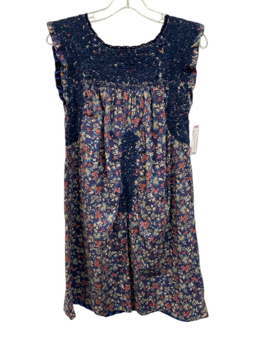 Mi Golondrina Size S Navy Blue, Red, Yellow Cotton Embroidered Floral Dress Navy Blue, Red, Yellow / S
