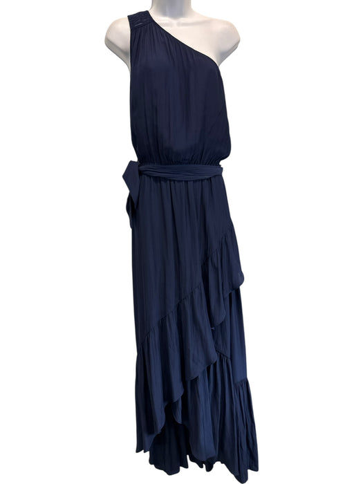 Ramy Brook Size S Navy Blue Polyester Satin Wrap One Shoulder Midi Dress Navy Blue / S