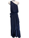 Ramy Brook Size S Navy Blue Polyester Satin Wrap One Shoulder Midi Dress Navy Blue / S