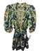 Farm Rio Size S Green, Blue, Orange Cotton Puff Sleeves Botanical Belted Romper Green, Blue, Orange / S