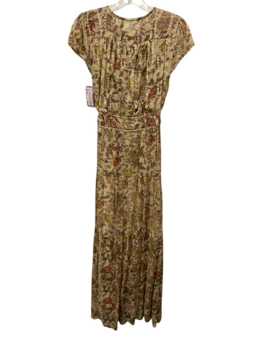 BA & SH Size XS tan, orange, gold Viscose Blend Metallic Thread Botanical Dress tan, orange, gold / XS