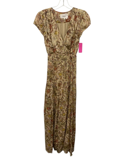 BA & SH Size XS tan, orange, gold Viscose Blend Metallic Thread Botanical Dress tan, orange, gold / XS