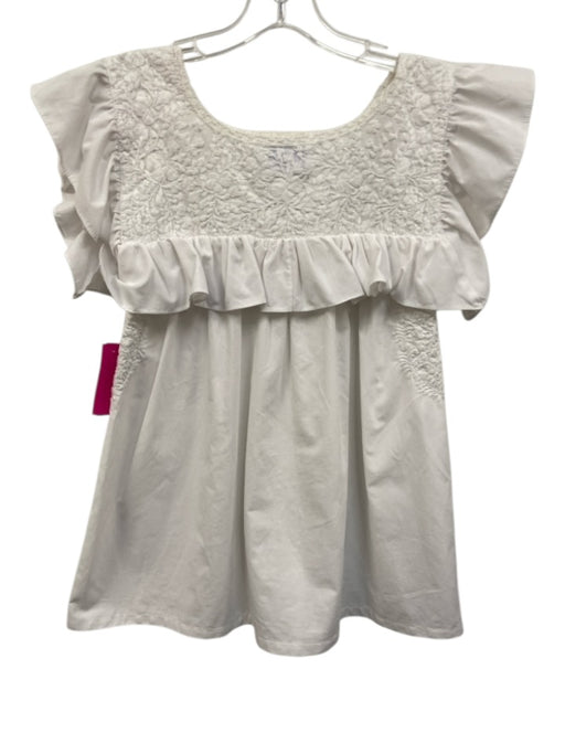 Mi Golondrina Size S White Cotton Embroidered A Line Flutter Cap Sleeve Top White / S