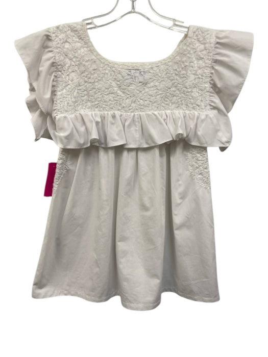 Mi Golondrina Size S White Cotton Embroidered A Line Flutter Cap Sleeve Top White / S