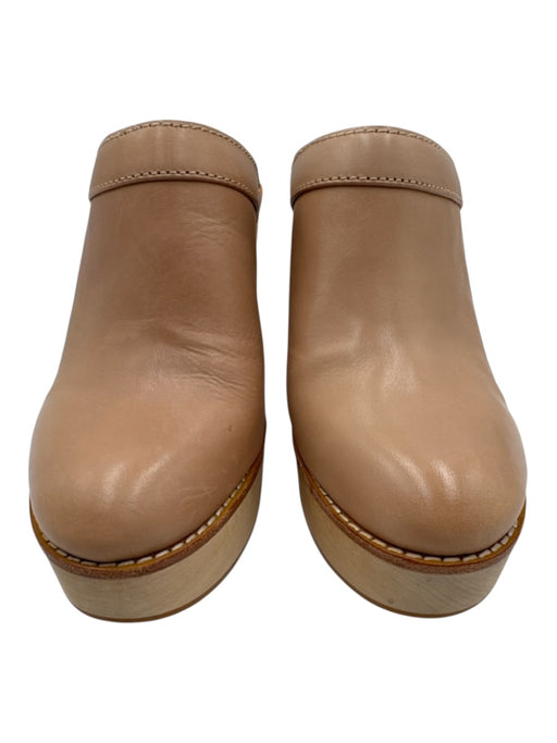 Antonio Melani Shoe Size 9 Tan Leather Wood Almond Toe Platform Clogs Tan / 9