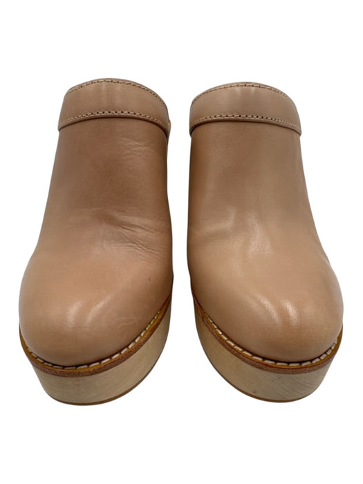 Antonio Melani Shoe Size 9 Tan Leather Wood Almond Toe Platform Clogs Tan / 9