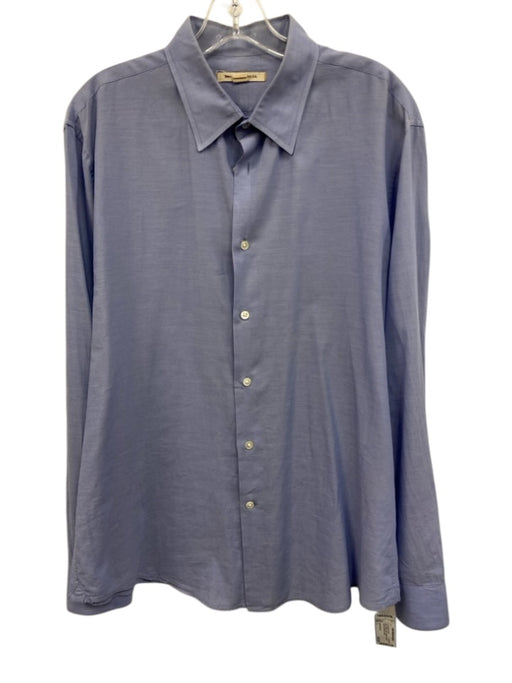 John Varvatos Size L Blue Cotton Solid Button Up Point Collar Long Sleeve Shirt Blue / L