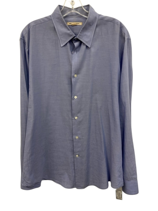 John Varvatos Size L Blue Cotton Solid Button Up Point Collar Long Sleeve Shirt Blue / L