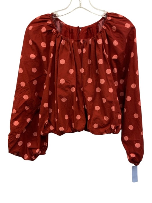 Maeve Size Small Rust & Pink Cotton Long puff sleeve Polka Dot Gathered Top Rust & Pink / Small