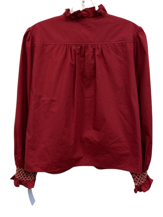 The Shirt Rochelle Behrens Size Small Red Pink Cotton Long Sleeve Shirred Top Red Pink / Small