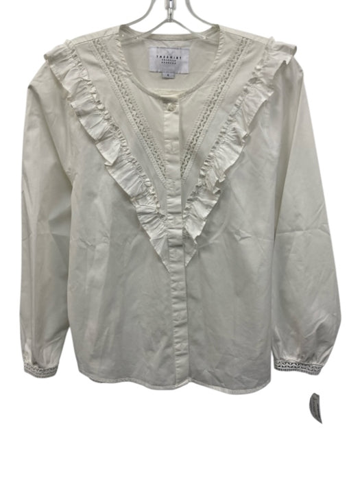 The Shirt Rochelle Behrens Size Small White Cotton Long puff sleeve Ruffles Top White / Small