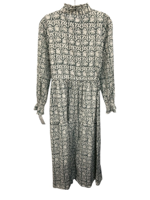India Collection Emerson Fry Size Small Green & White Cotton Long Sleeve Dress Green & White / Small