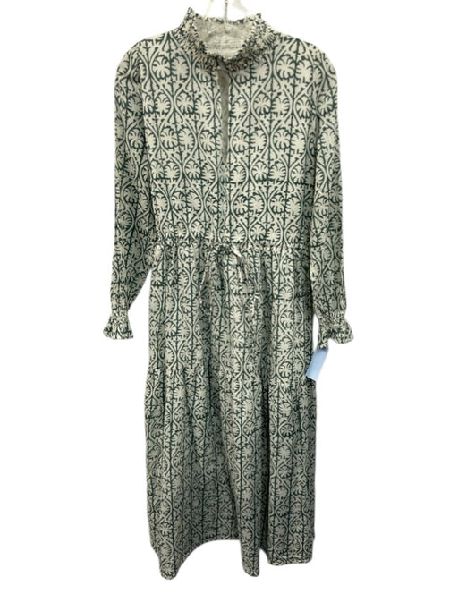 India Collection Emerson Fry Size Small Green & White Cotton Long Sleeve Dress Green & White / Small