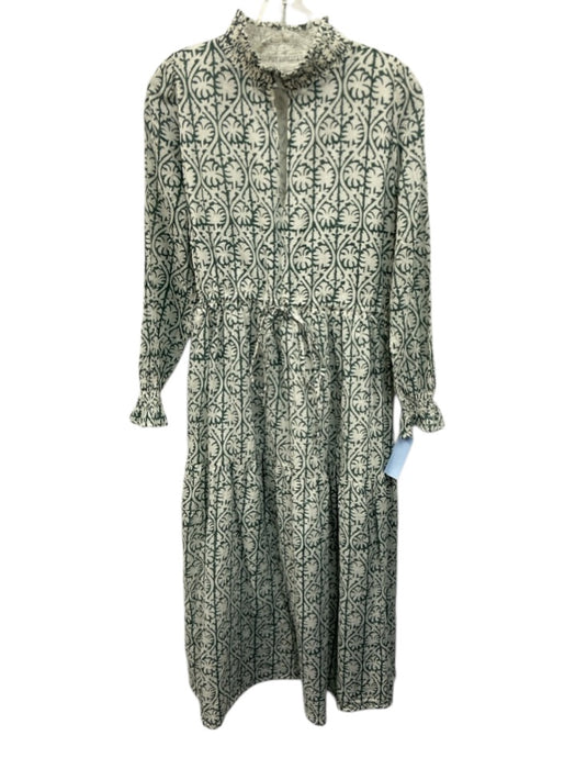 India Collection Emerson Fry Size Small Green & White Cotton Long Sleeve Dress Green & White / Small