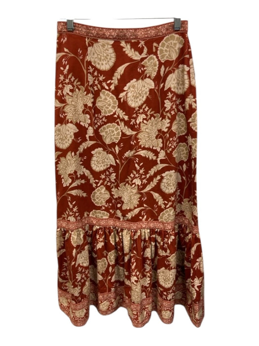 Antonio Melani Size 2/4 Rust & Beige Cotton Half Puff Sleeve Floral Skirt Set Rust & Beige / 2/4