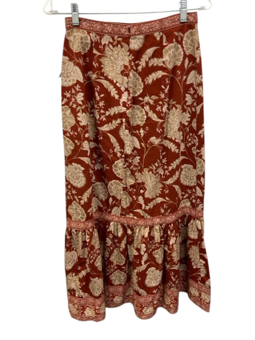 Antonio Melani Size 2/4 Rust & Beige Cotton Half Puff Sleeve Floral Skirt Set Rust & Beige / 2/4