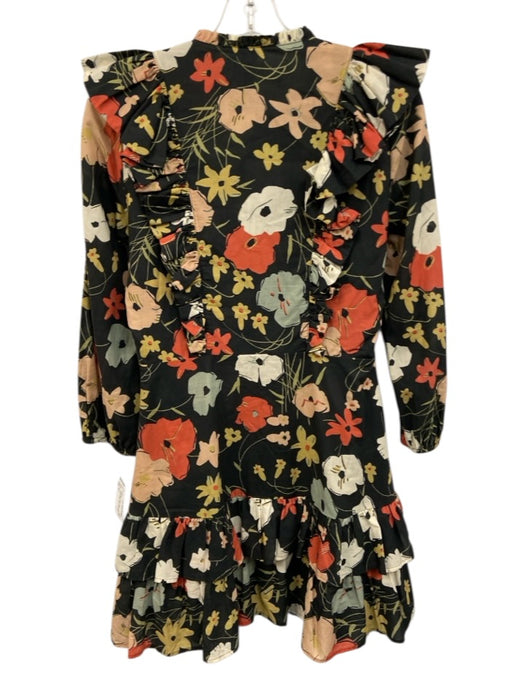 Warm Size 1 Black, Red, Yellow Cotton Long Sleeve Floral Ruffles Tiered Dress Black, Red, Yellow / 1