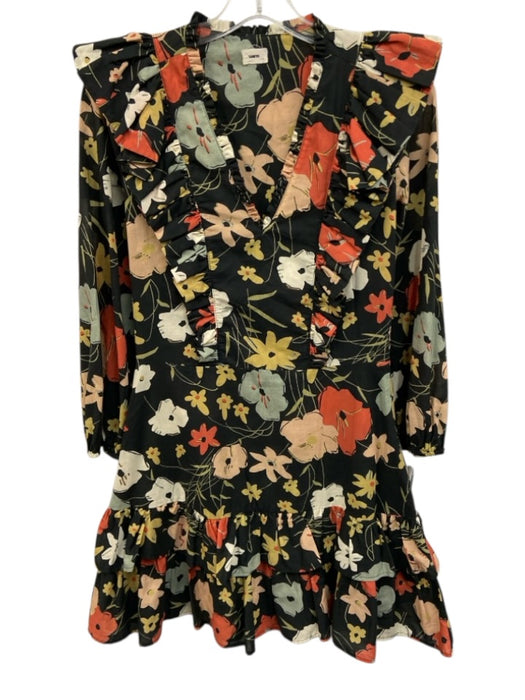 Warm Size 1 Black, Red, Yellow Cotton Long Sleeve Floral Ruffles Tiered Dress Black, Red, Yellow / 1