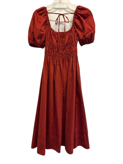 En Saison Size XS Rust Orange Cotton Short Puff Sleeve Elastic Waist Maxi Dress Rust Orange / XS