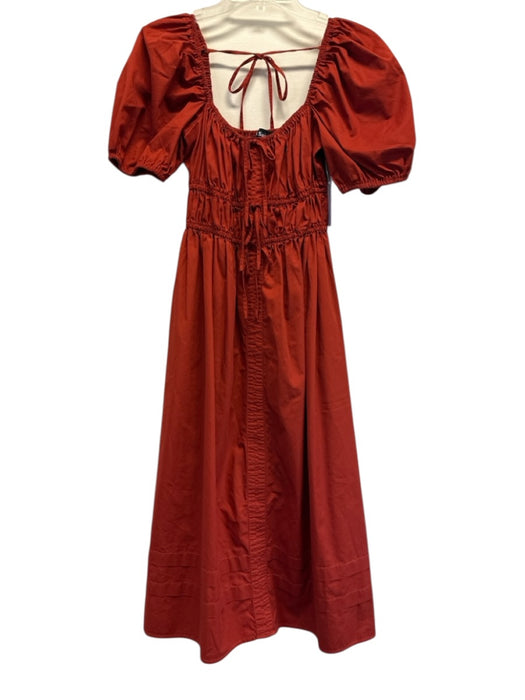 En Saison Size XS Rust Orange Cotton Short Puff Sleeve Elastic Waist Maxi Dress Rust Orange / XS