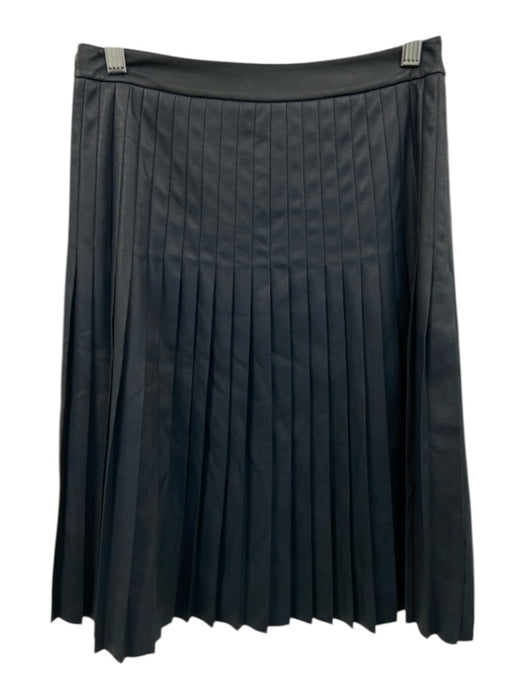 Rebecca Taylor Size 2 Navy Blue Faux Leather Side Zip Pleated Midi Skirt Navy Blue / 2