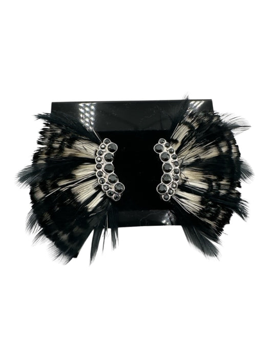 Mignonne Gavigan Black & White Feathers Post Back Animal Print Earrings Black & White