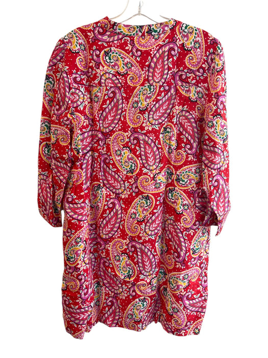 Boden Size 14 Red & Multi Linen V Neck 3/4 Sleeve Above knee Paisley Dress Red & Multi / 14