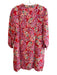 Boden Size 14 Red & Multi Linen V Neck 3/4 Sleeve Above knee Paisley Dress Red & Multi / 14