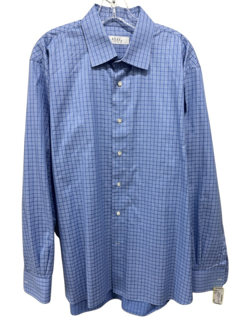 Nikky Size 17.5 Blue & White Cotton Plaid Button Down Men's Long Sleeve Shirt Blue & White / 17.5
