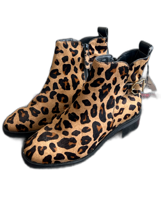 Cole Haan Shoe Size 5.5 Brown Calf hair Block Heel Side Zip Cheeta Print Booties Brown / 5.5