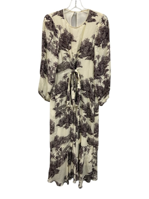 Tuckernuck x India Hicks Size M Beige & Gray Viscose Long puff sleeve Maxi Dress Beige & Gray / M